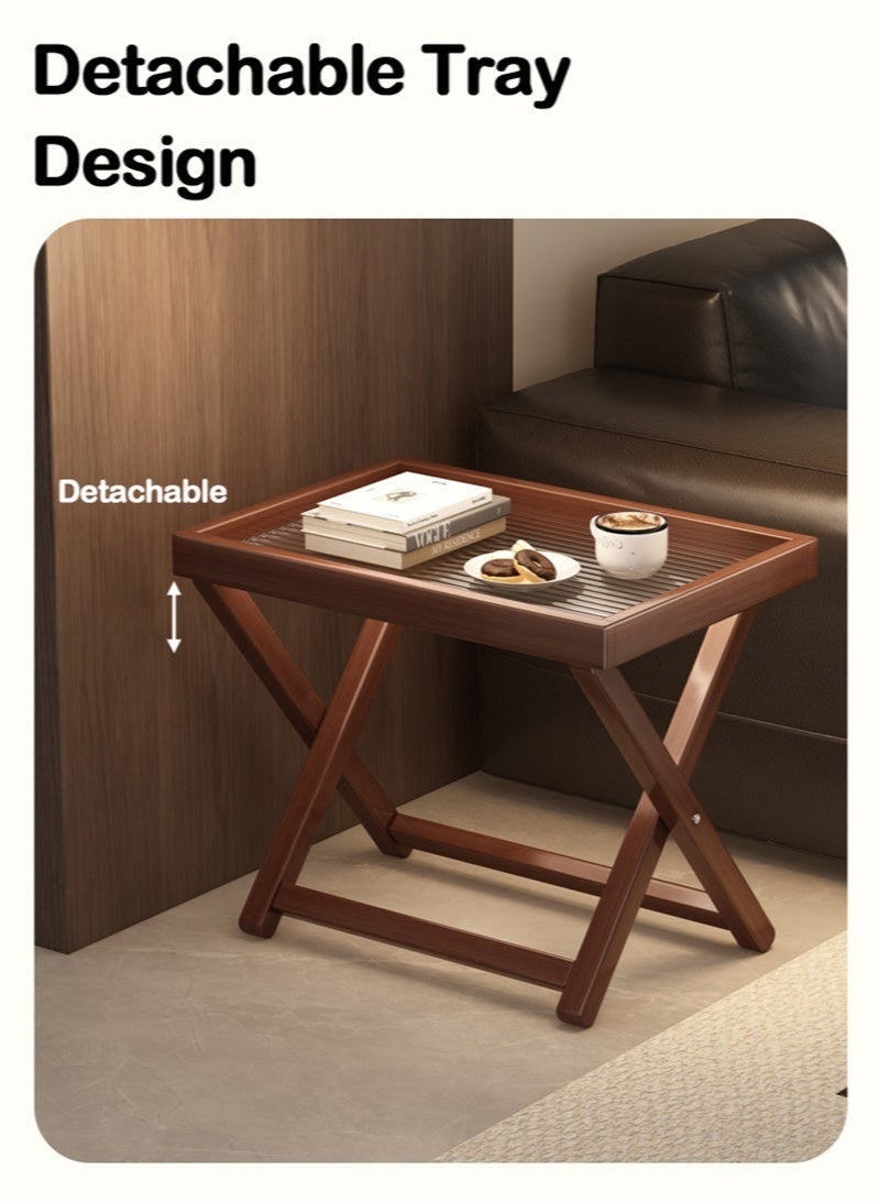 WALALLA Detachable Fluted Glass Table Bamboo Wood and Fluted Glass Storage Tray Foldable X-Shaped Side Table Magazine Table Square Side Table End Tables for Bedroom Livingroom Balcony - Image 3